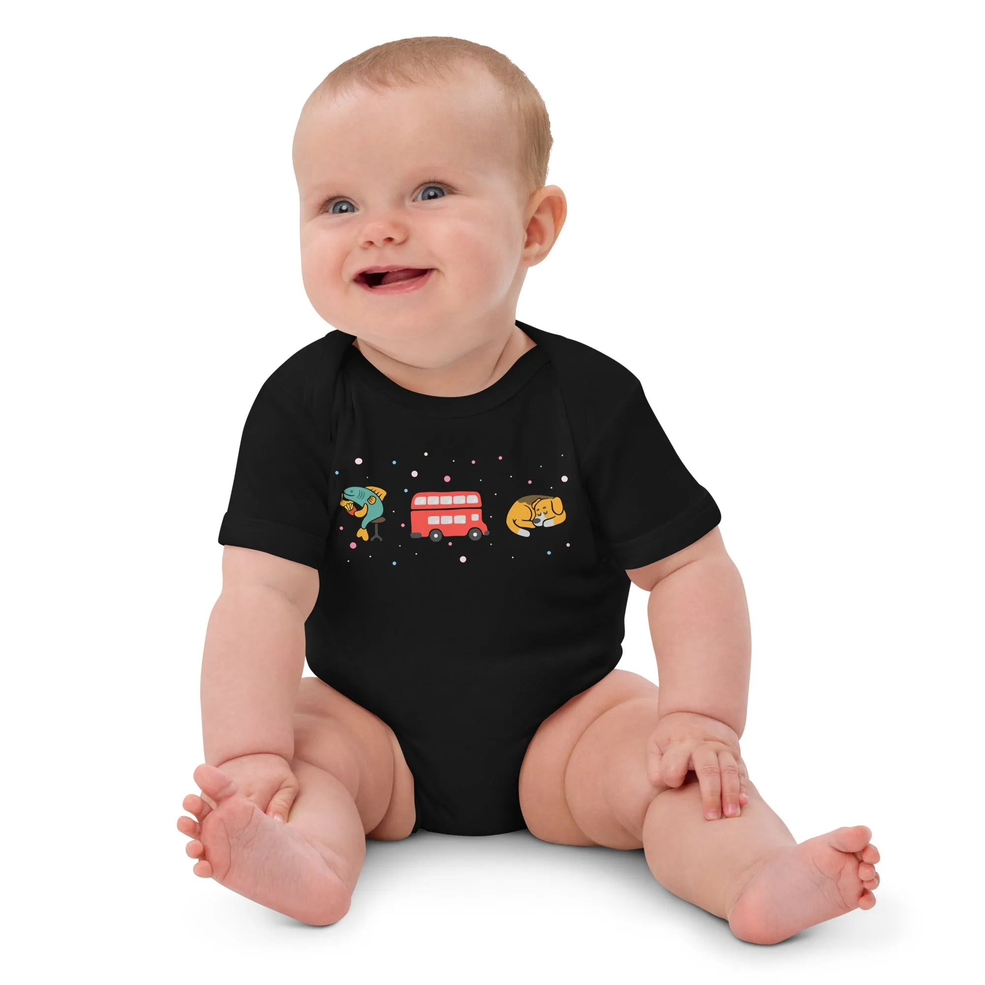 London Doodles - Fish & Chips / Bus / Corgi - Organic Cotton Baby Bodysuit