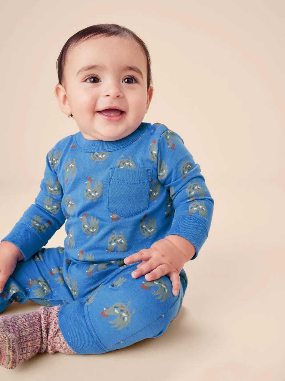 Long Sleeve Pocket Romper - Rooster Rounds