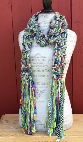 Luxe Green Tweed Scarf w/Fringe