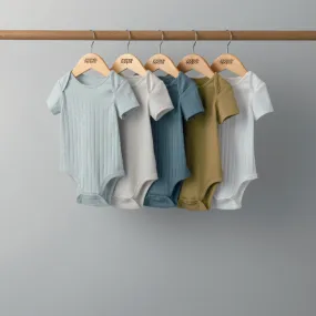 Mamas and Papas Neutral Blue Ribbed Short Sleeve Bodysuits - 5 Pack