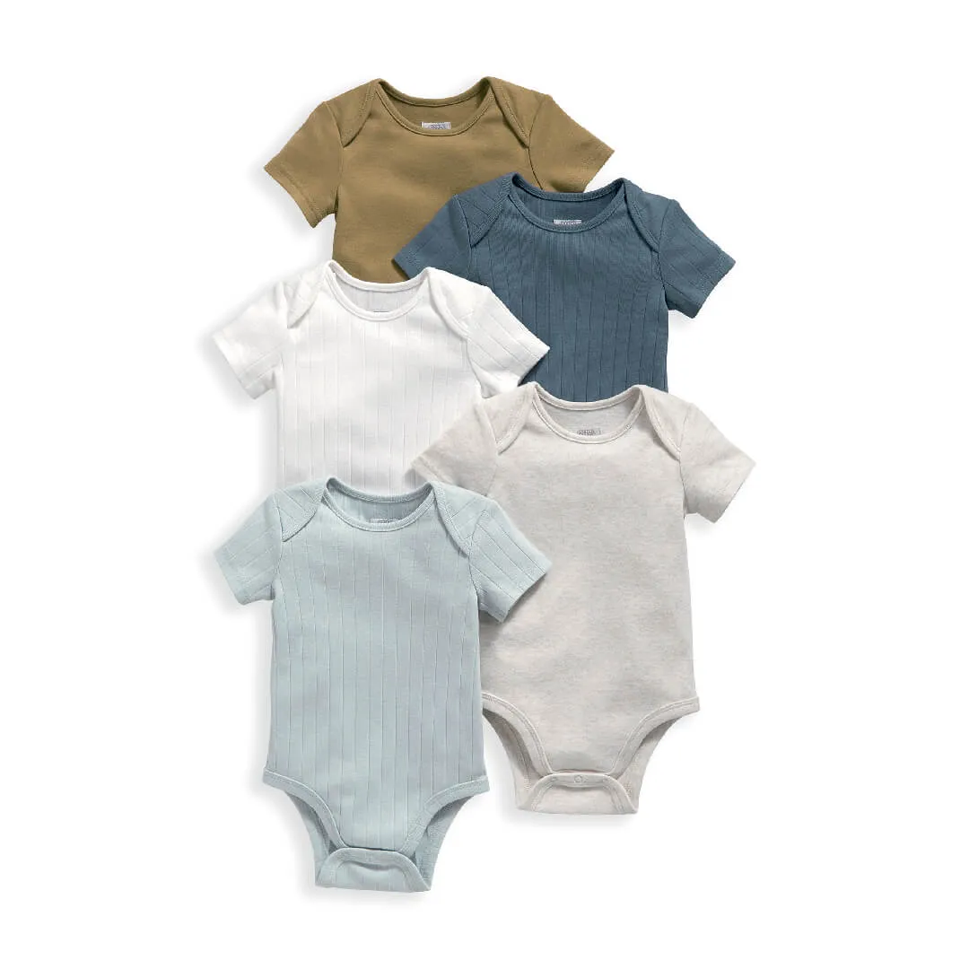 Mamas and Papas Neutral Blue Ribbed Short Sleeve Bodysuits - 5 Pack