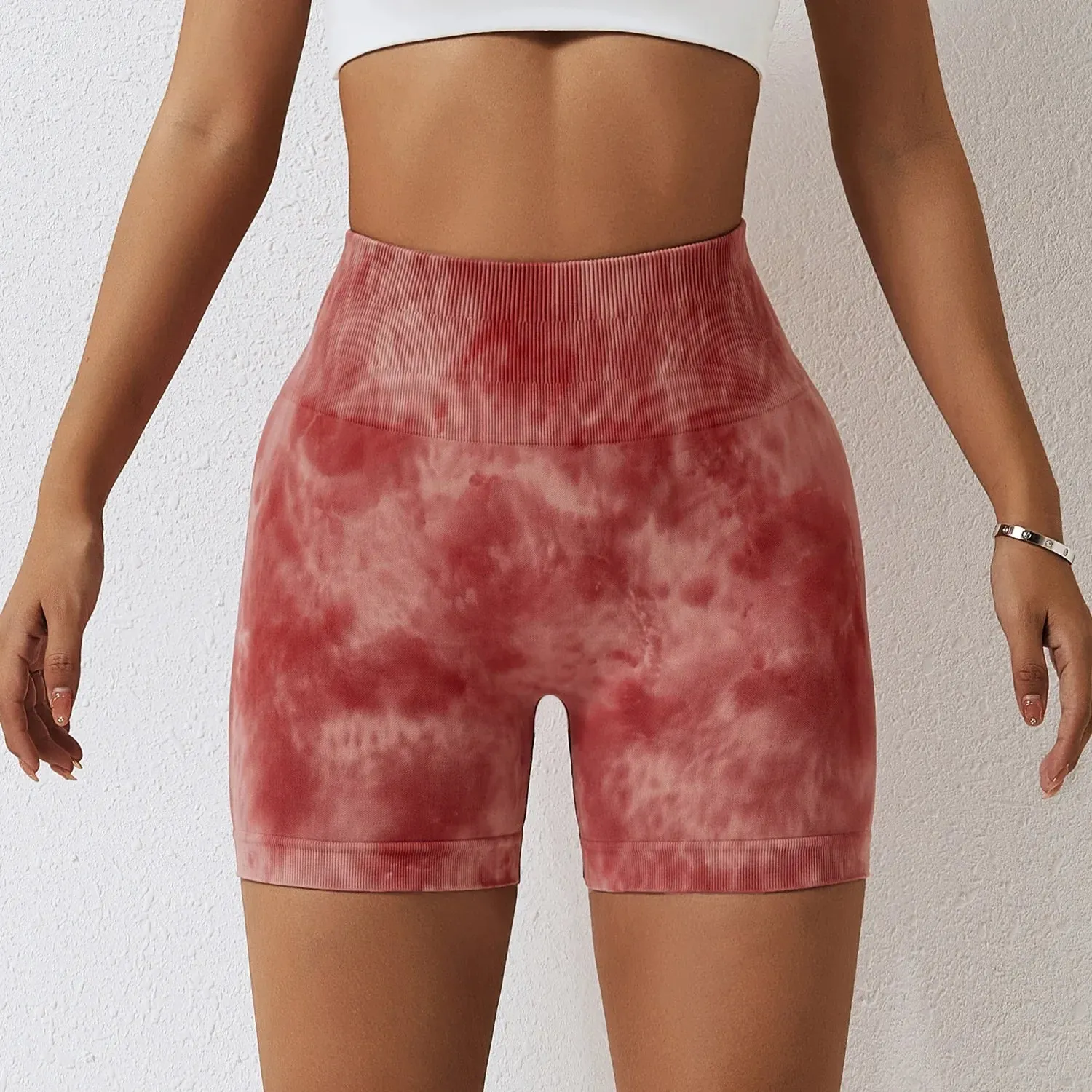 Marbling Tie Dye Buttock Lift Gym Women Fitness Tights High Waist Booty Sports Short for Summer
