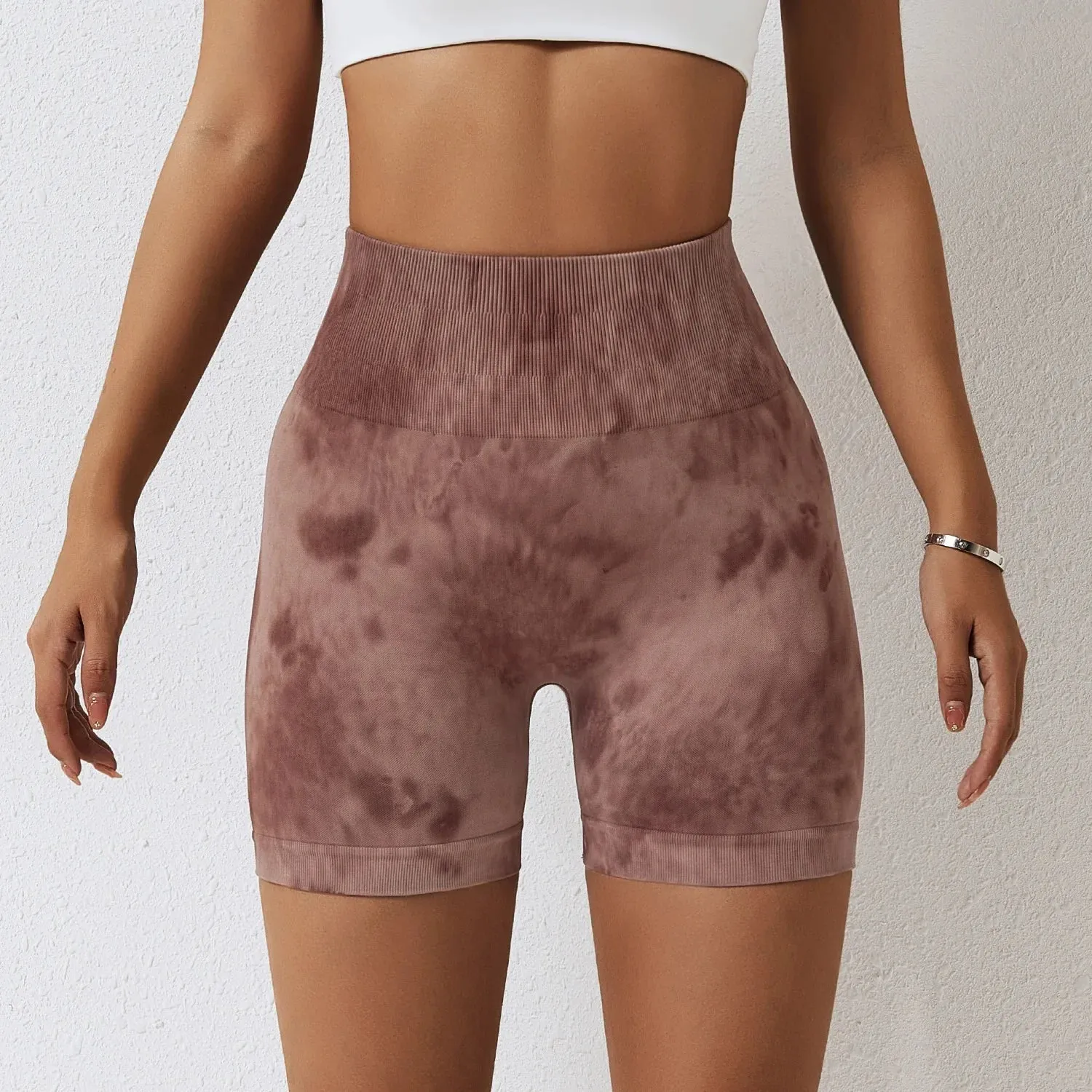Marbling Tie Dye Buttock Lift Gym Women Fitness Tights High Waist Booty Sports Short for Summer