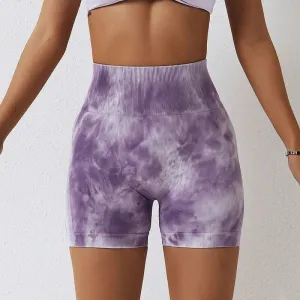 Marbling Tie Dye Buttock Lift Gym Women Fitness Tights High Waist Booty Sports Short for Summer