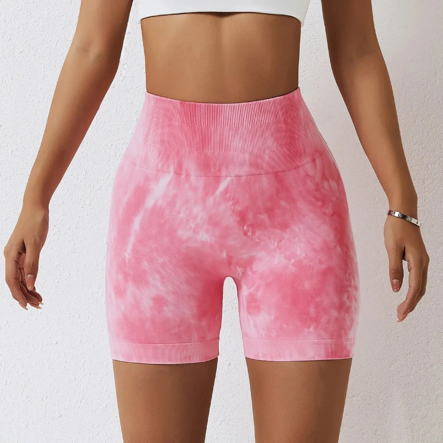 Marbling Tie Dye Buttock Lift Gym Women Fitness Tights High Waist Booty Sports Short for Summer