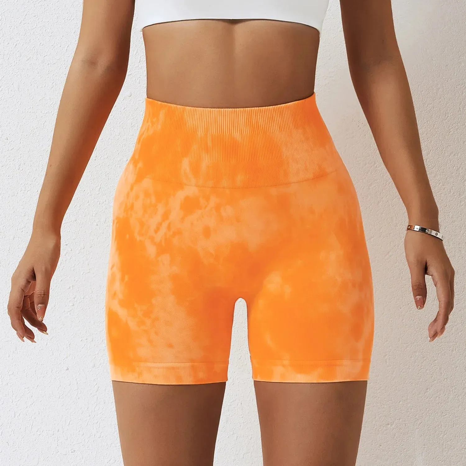 Marbling Tie Dye Buttock Lift Gym Women Fitness Tights High Waist Booty Sports Short for Summer