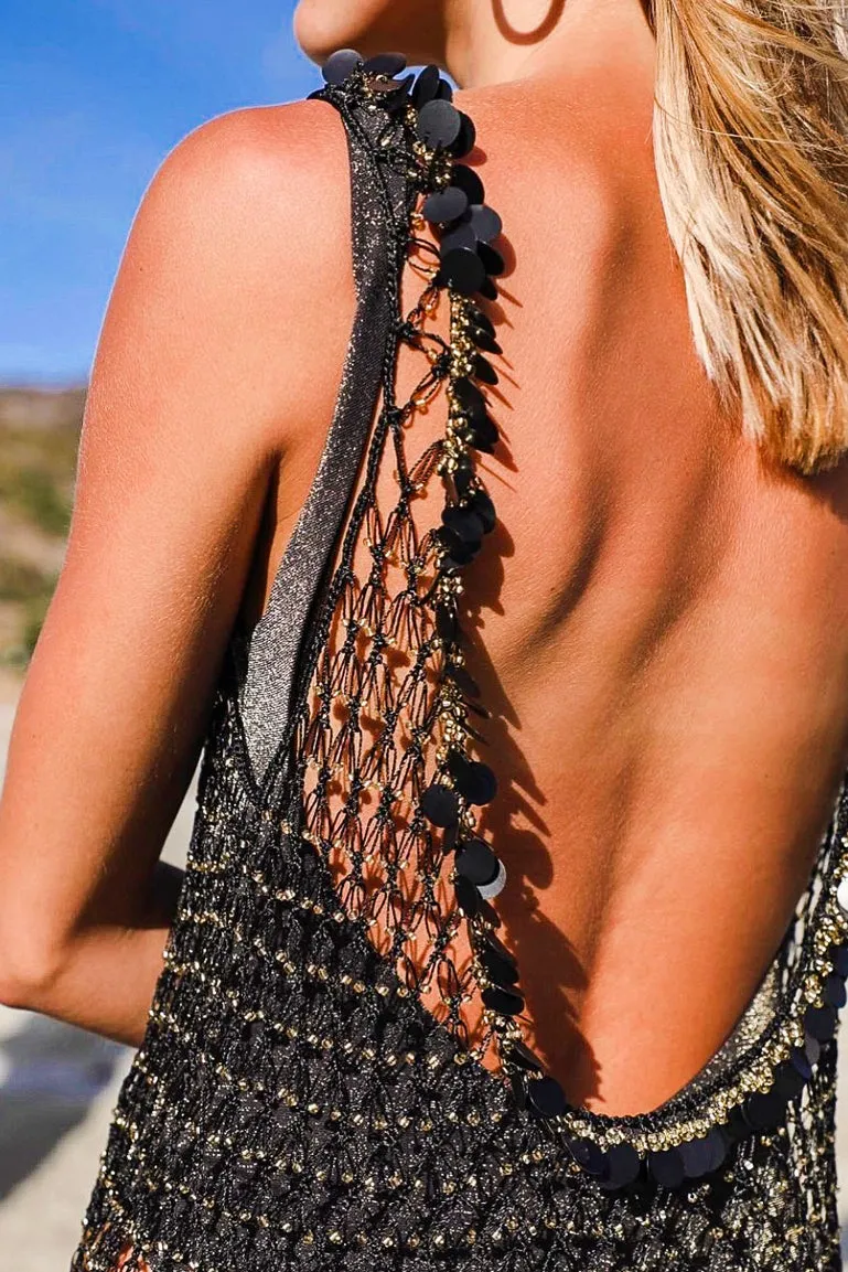 Maxi Beaded Net Cover Up Black