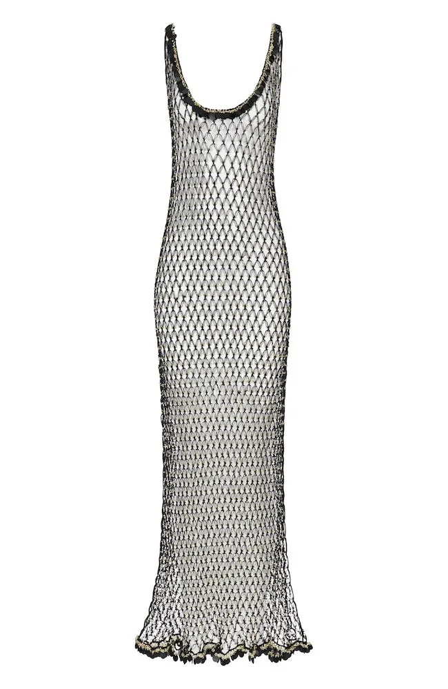 Maxi Beaded Net Cover Up Black
