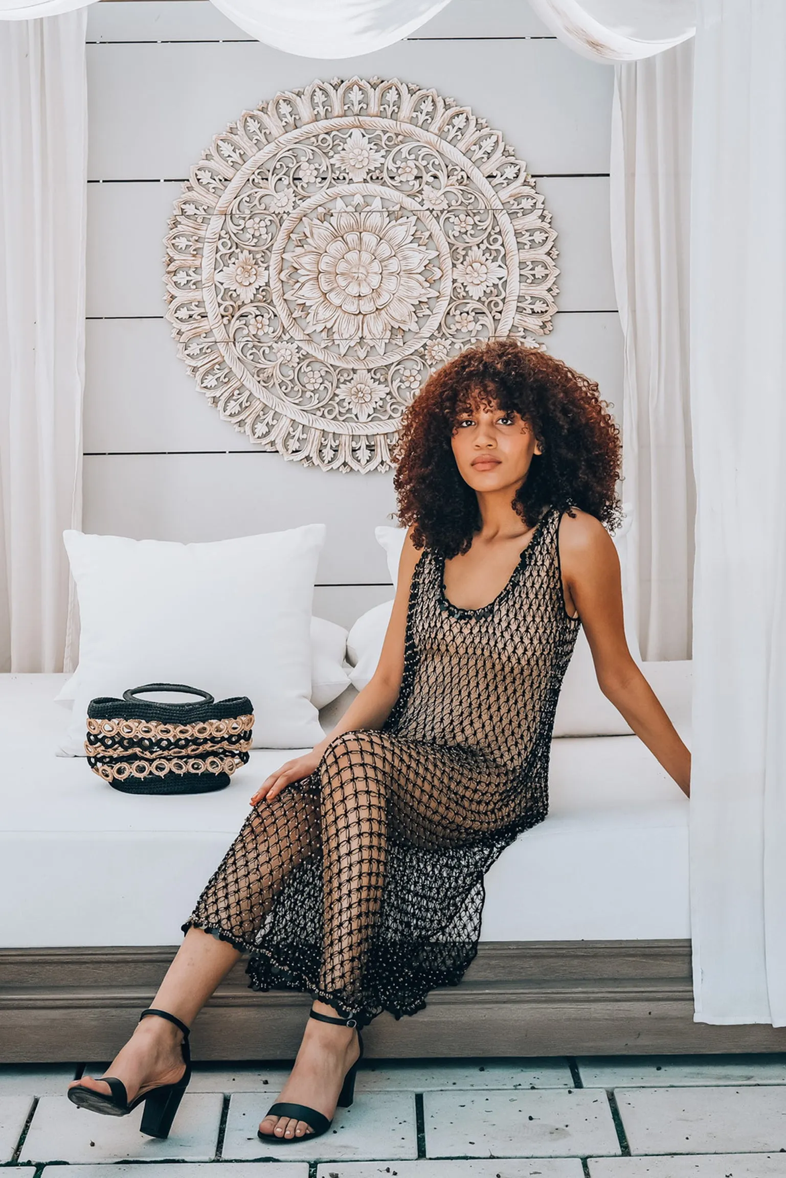 Maxi Beaded Net Cover Up Black