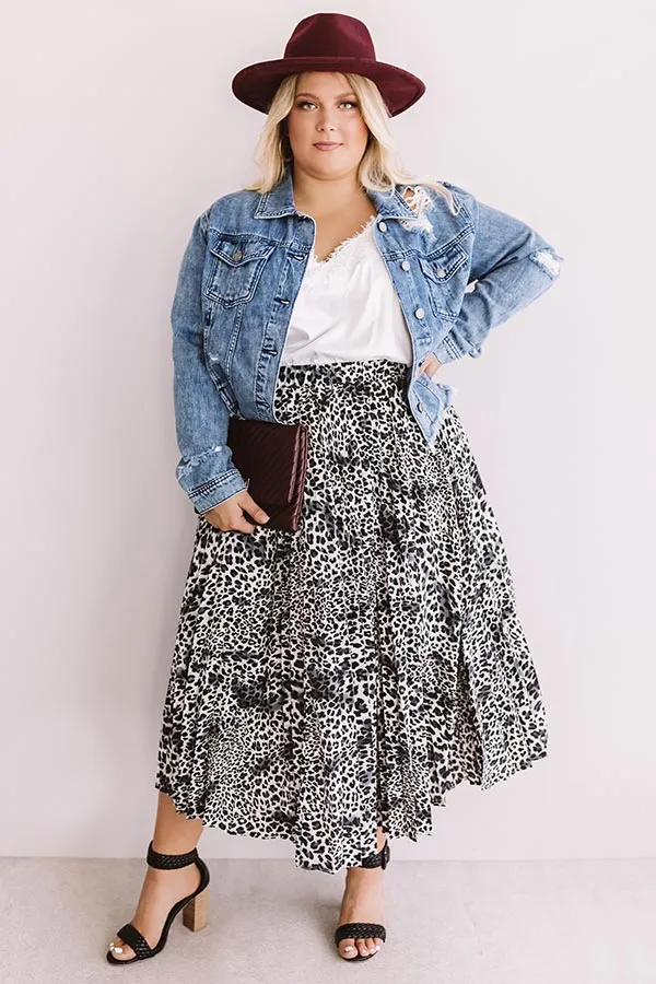 Meet Me In Manhattan Leopard Skirt In Grey Curves