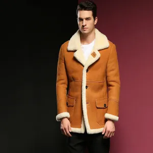 Men's B3 Shearling Jacket Long shearling coat Men's Fur Coat Men's Brown Warm Jacket