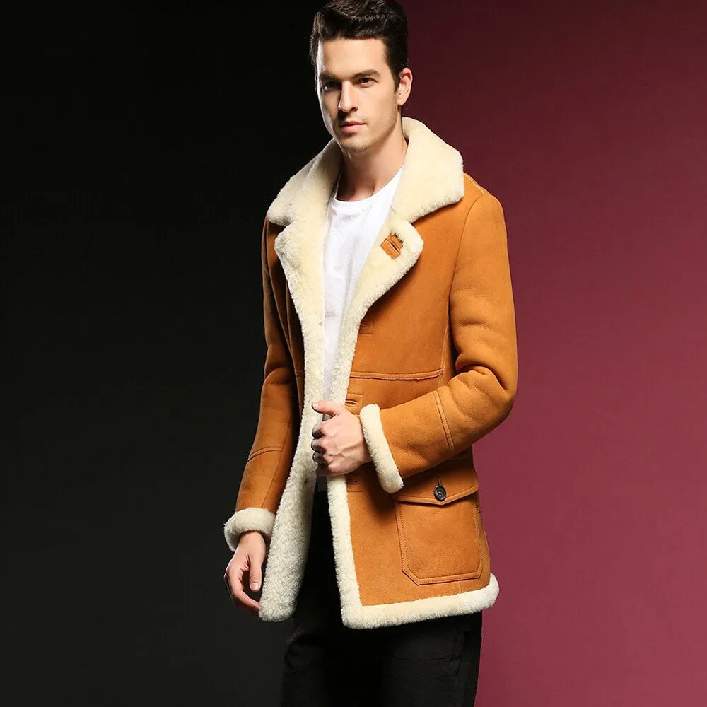 Men's B3 Shearling Jacket Long shearling coat Men's Fur Coat Men's Brown Warm Jacket