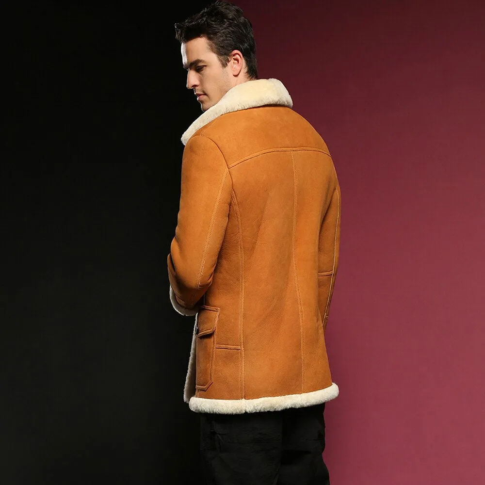 Men's B3 Shearling Jacket Long shearling coat Men's Fur Coat Men's Brown Warm Jacket