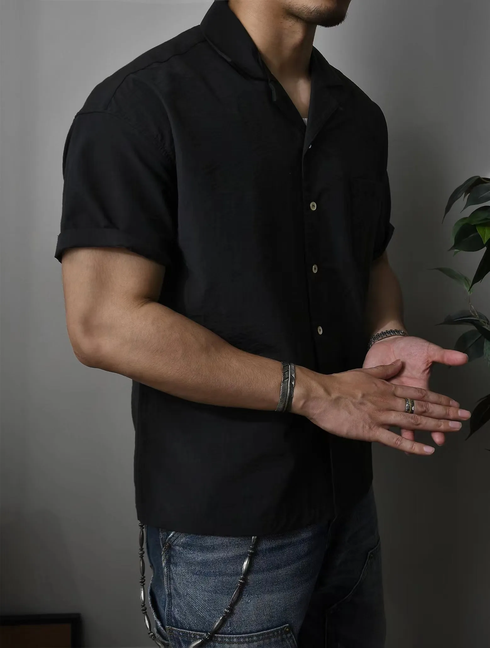 Men's Cuban Collar Shirt Short Sleeves