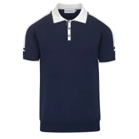 Men's navy blue simple knit polo shirt