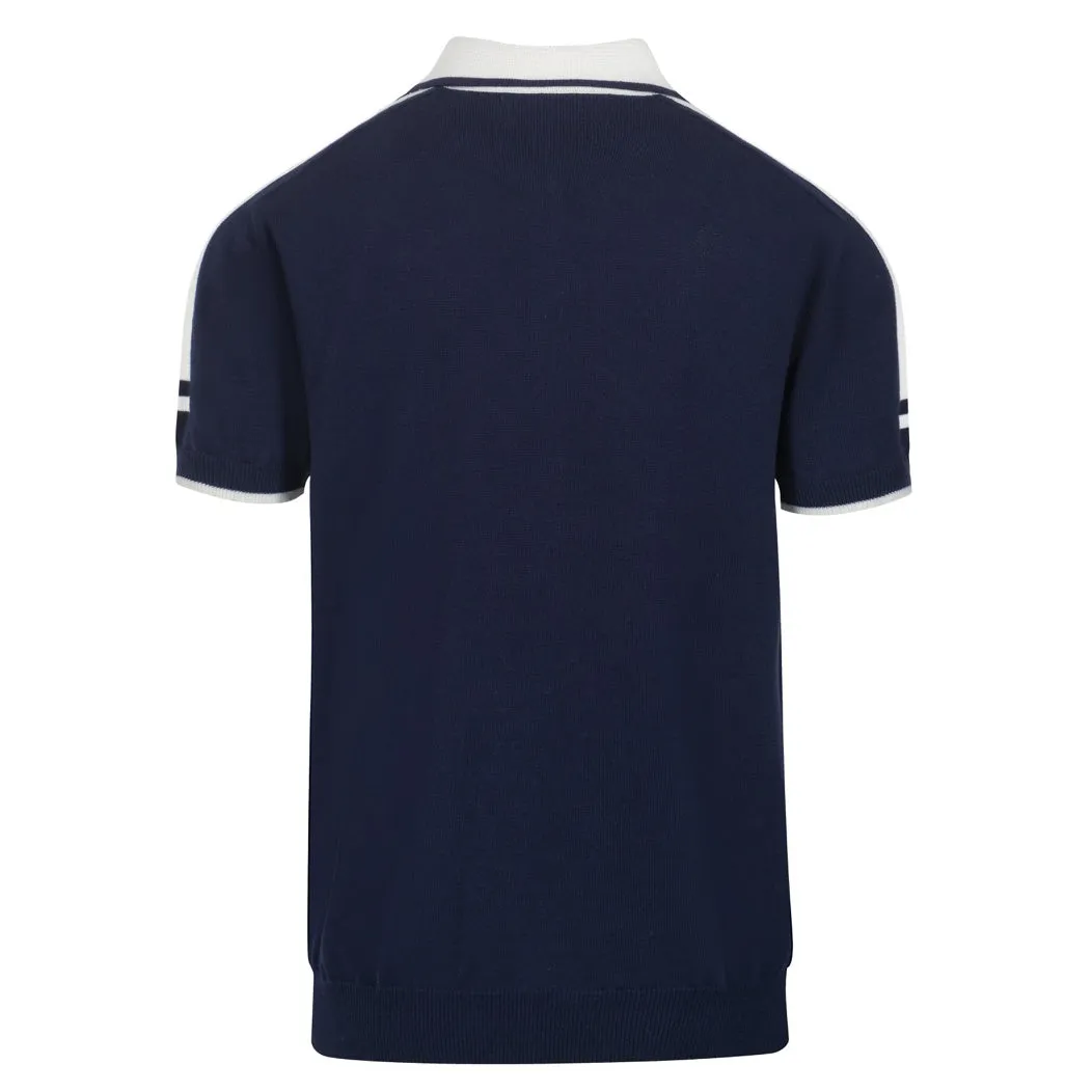 Men's navy blue simple knit polo shirt