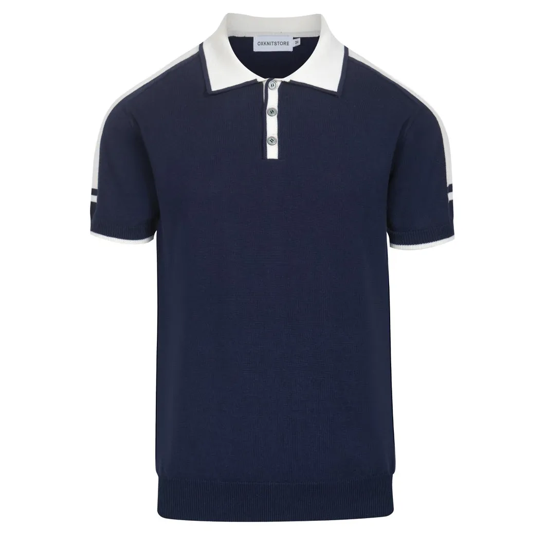 Men's navy blue simple knit polo shirt
