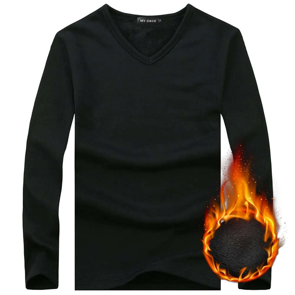 Men's Thermal T Shirt Soft Velvet Thick Long Sleeve T-Shirt