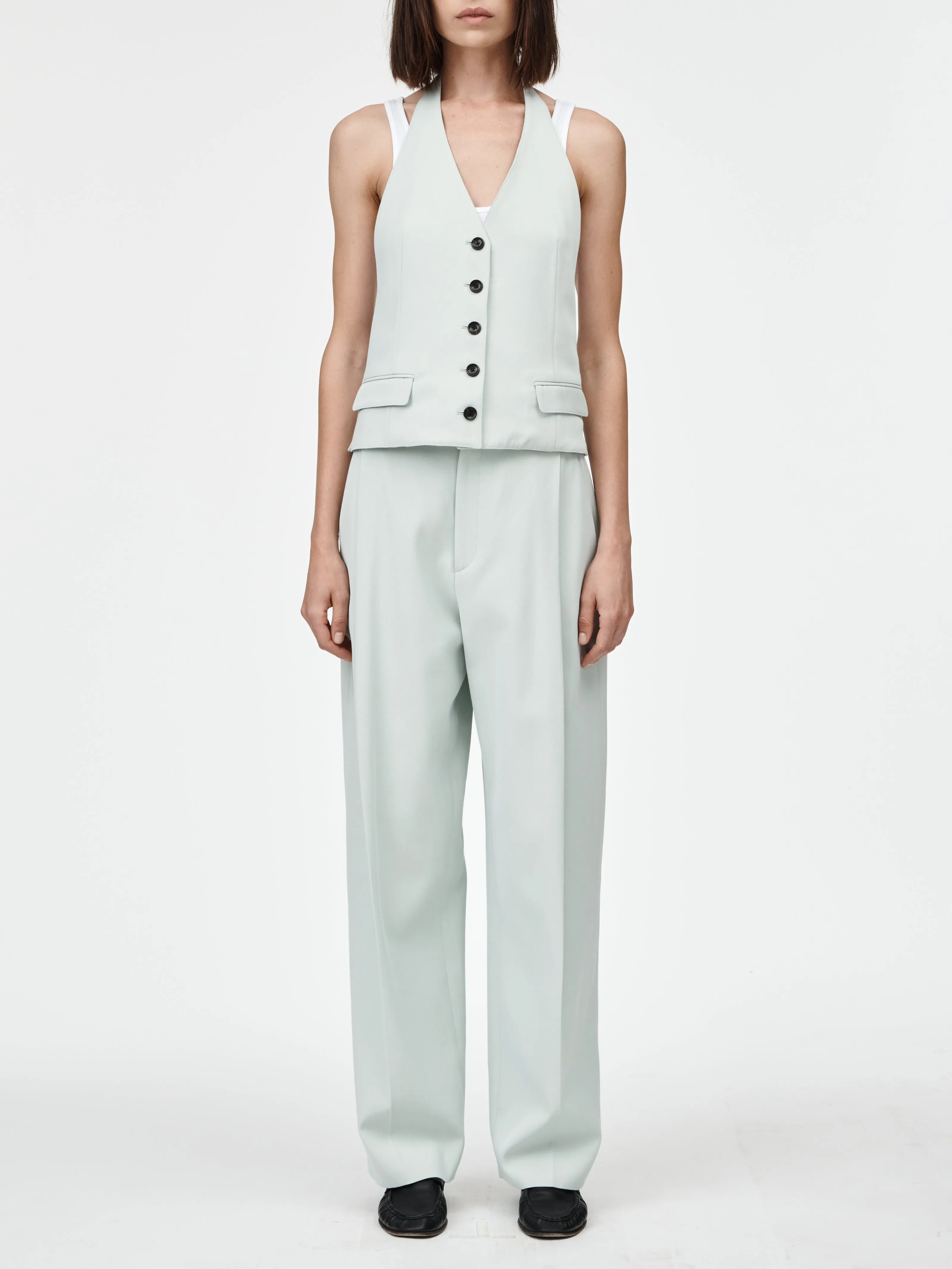 Mid Rise Single Pleat Front Trouser in Seaglass