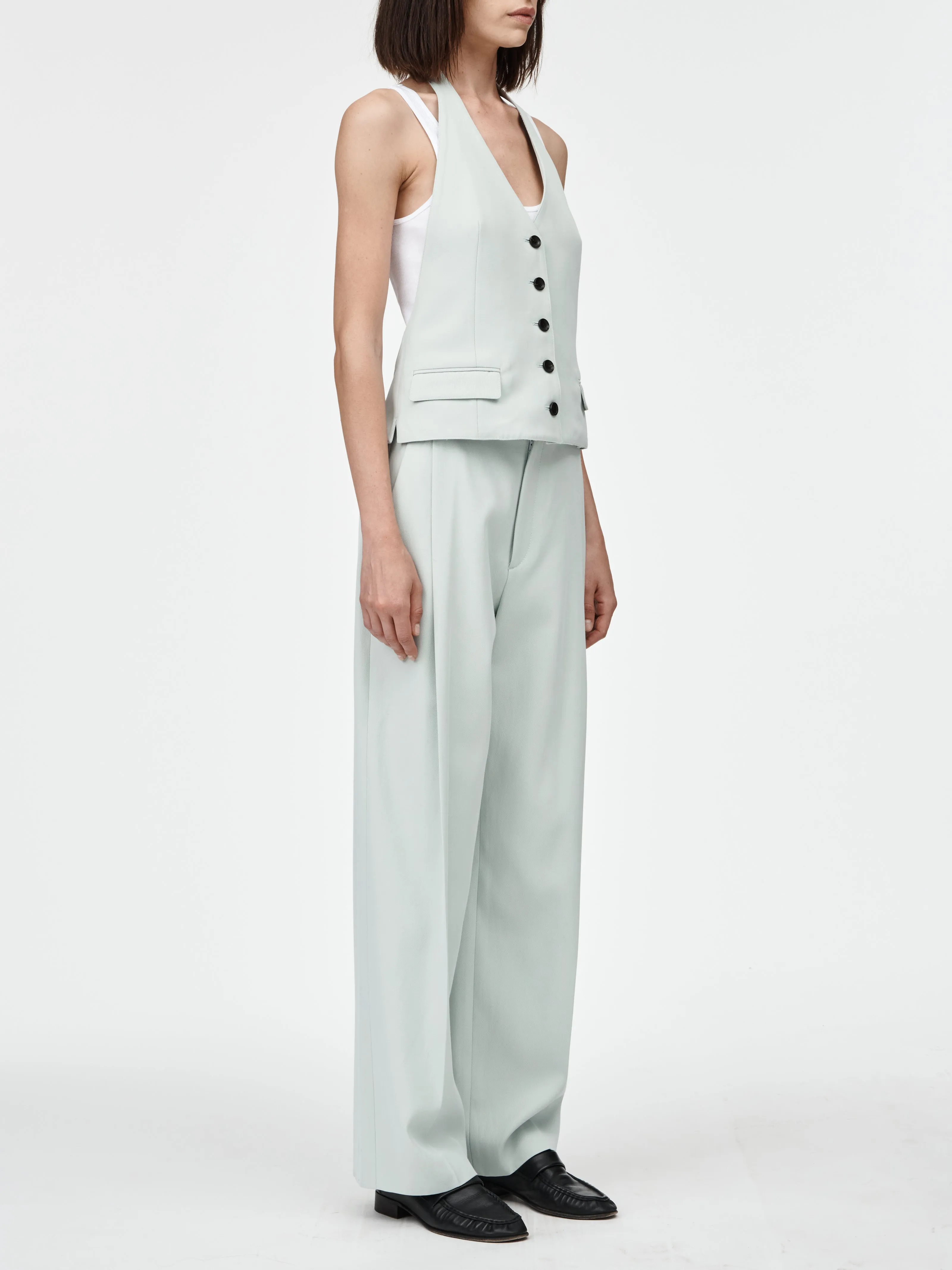 Mid Rise Single Pleat Front Trouser in Seaglass