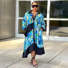 On-Trend Collared V-Neck Ruffle Irregular Asymmetric Dresses