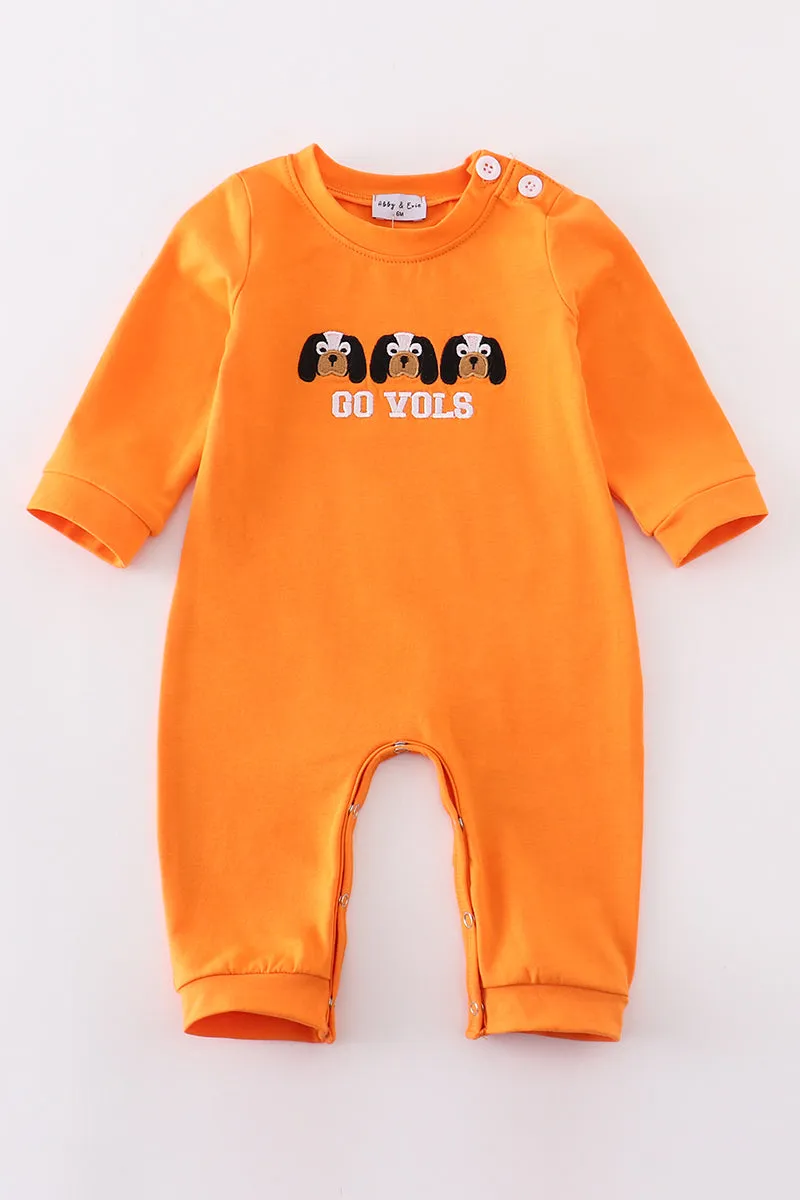 Orange go vols embroidery boy romper