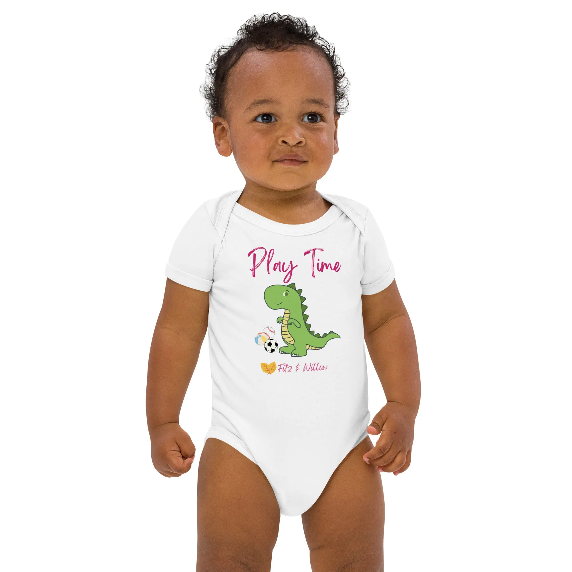Organic cotton baby bodysuit, dinosaur - Fitz & Willow