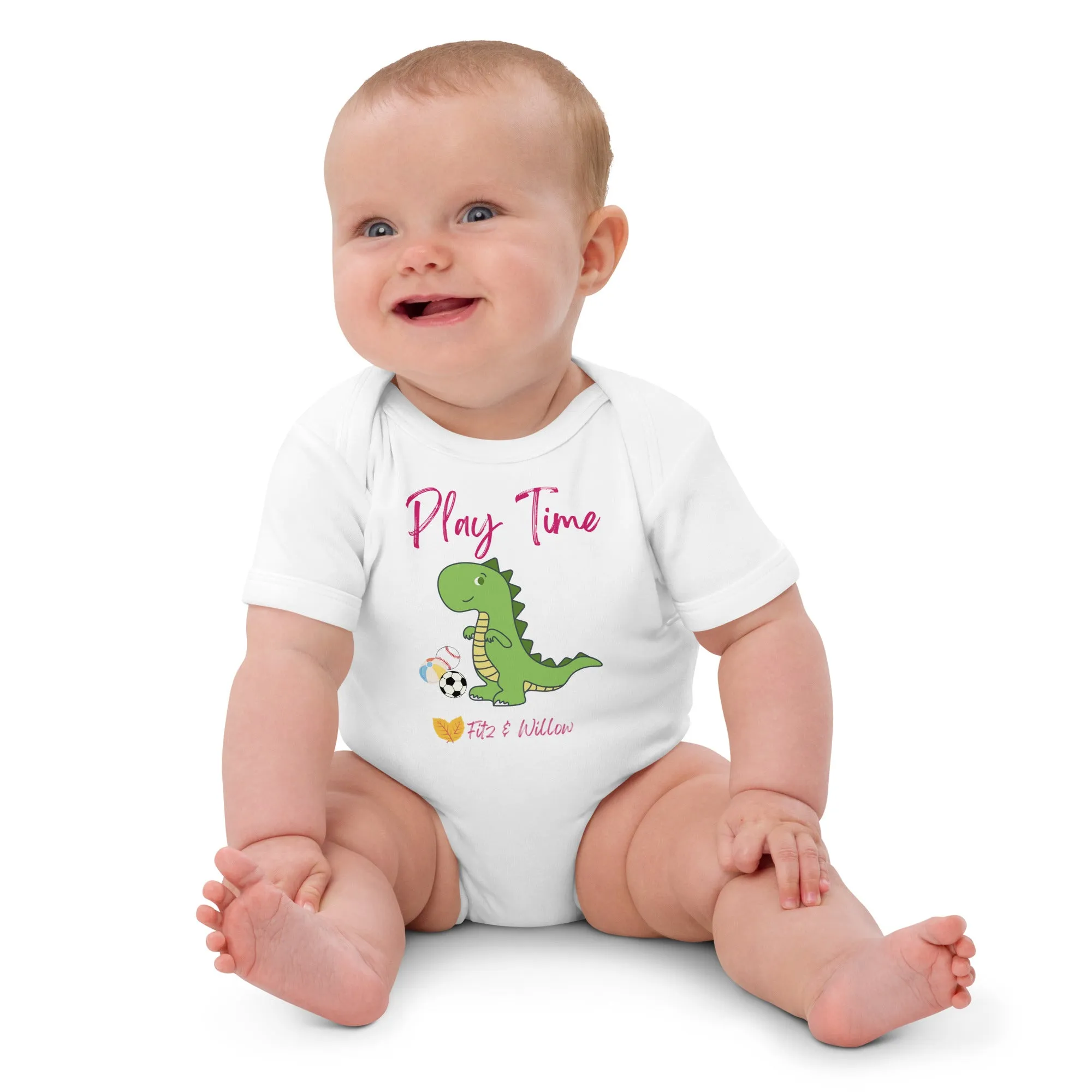 Organic cotton baby bodysuit, dinosaur - Fitz & Willow