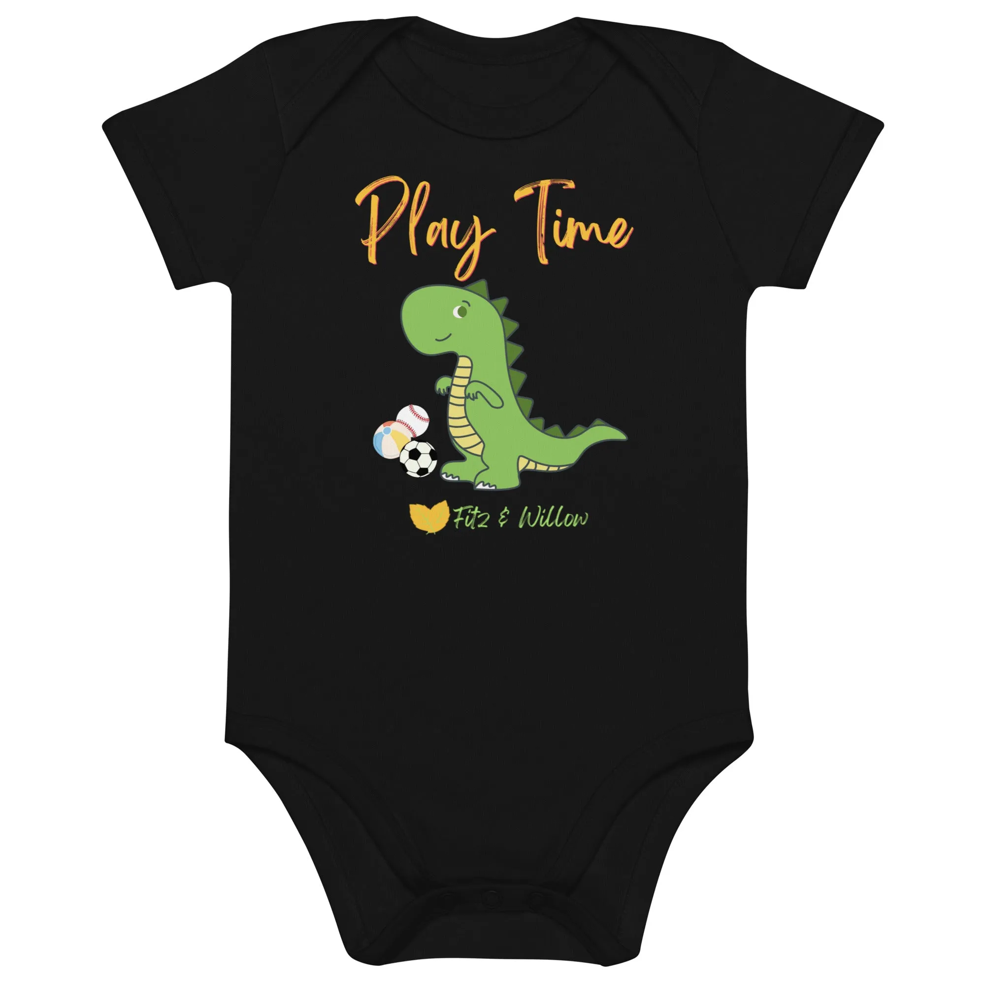 Organic cotton baby bodysuit, dinosaur - Fitz & Willow