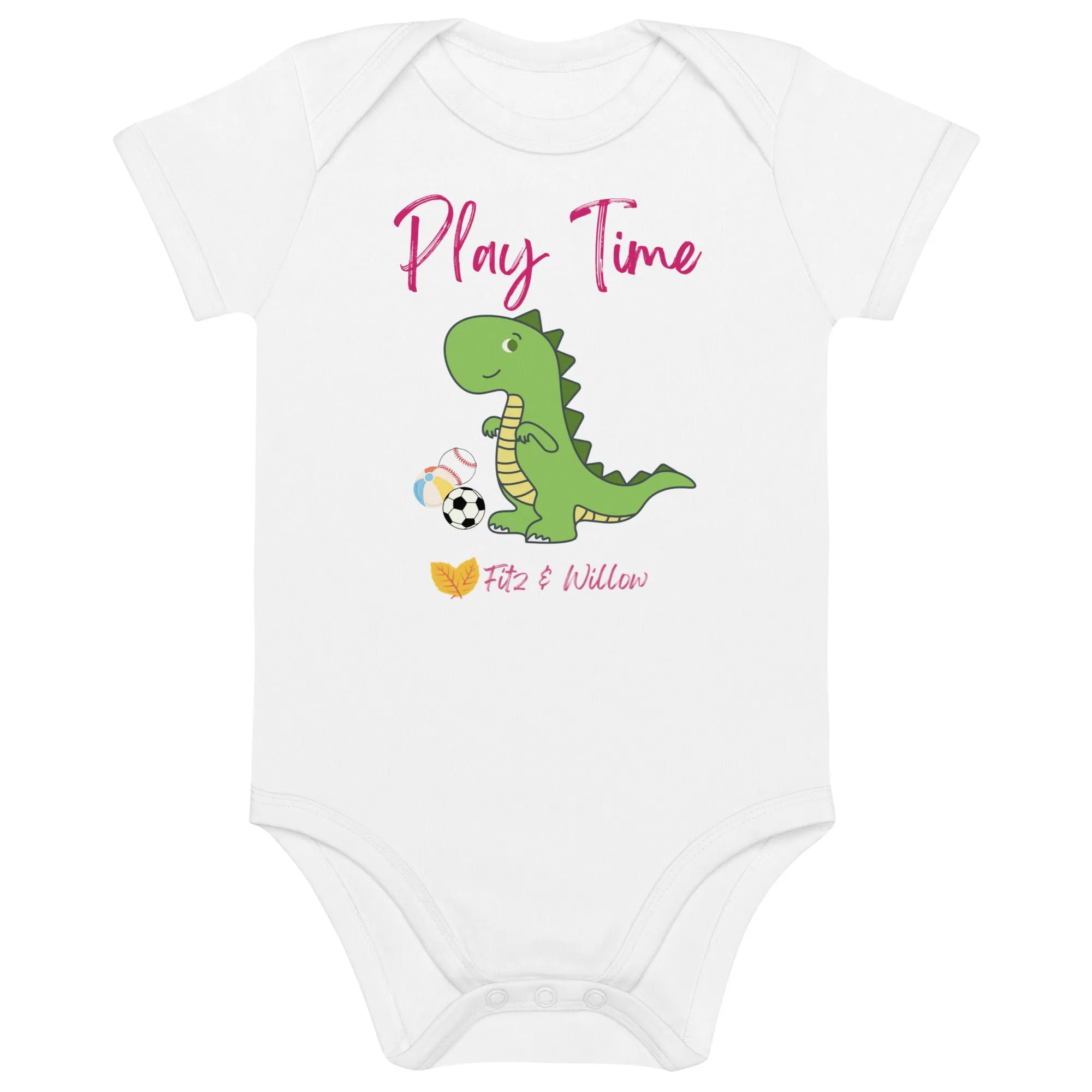 Organic cotton baby bodysuit, dinosaur - Fitz & Willow