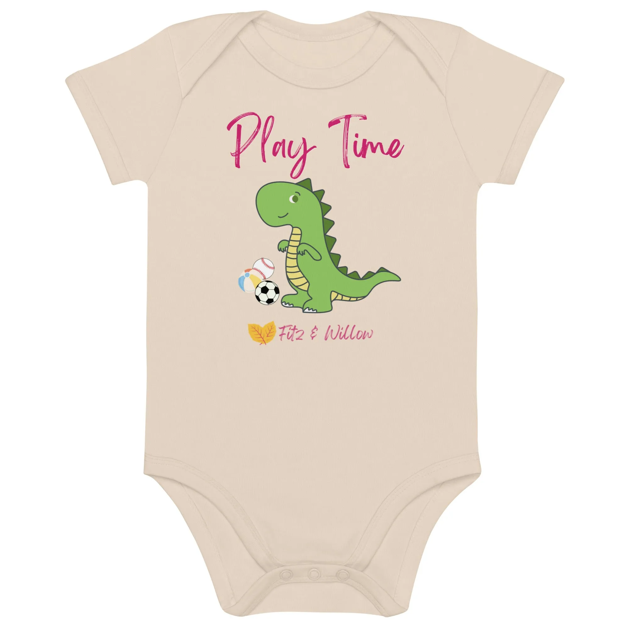 Organic cotton baby bodysuit, dinosaur - Fitz & Willow