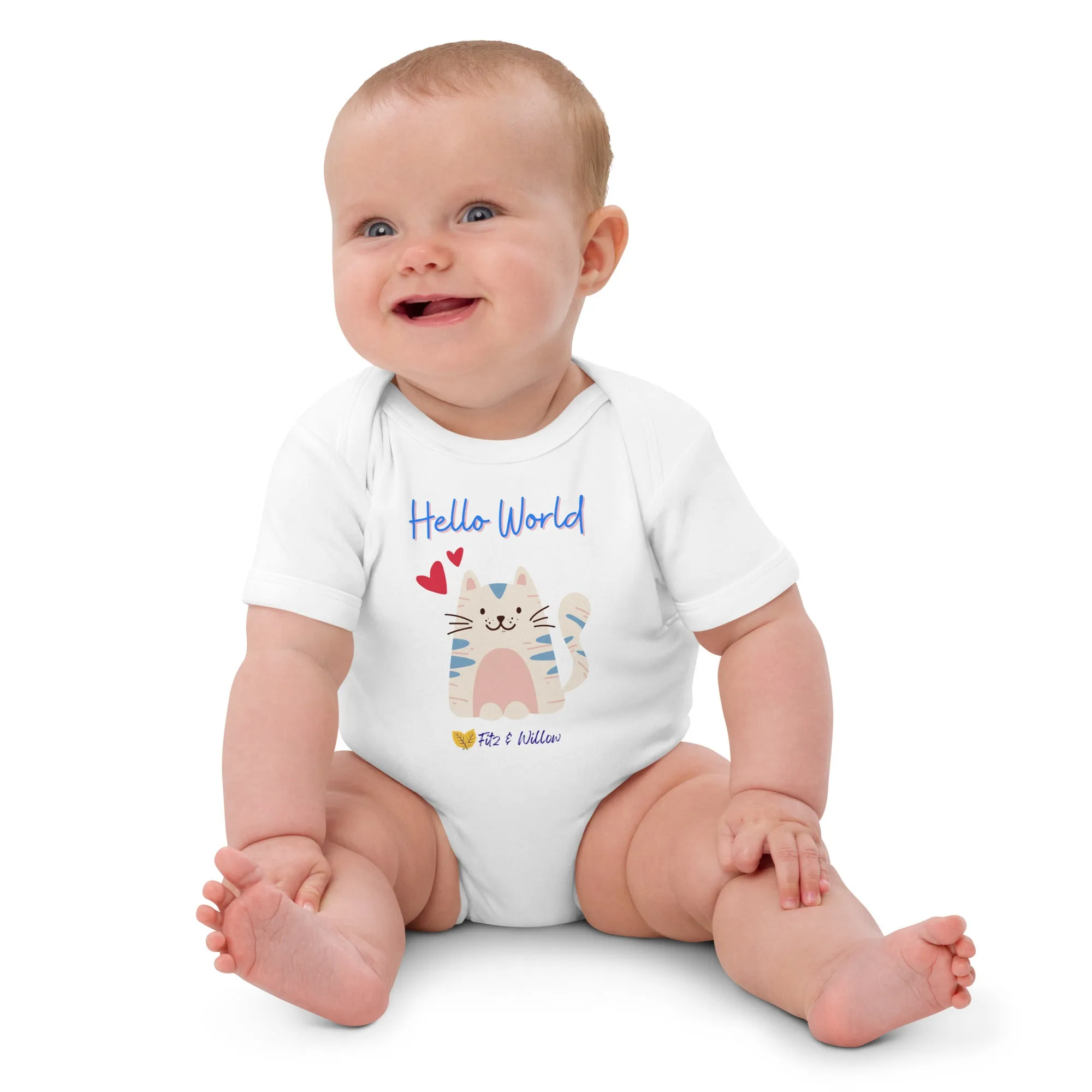 Organic cotton baby bodysuit, Hello World