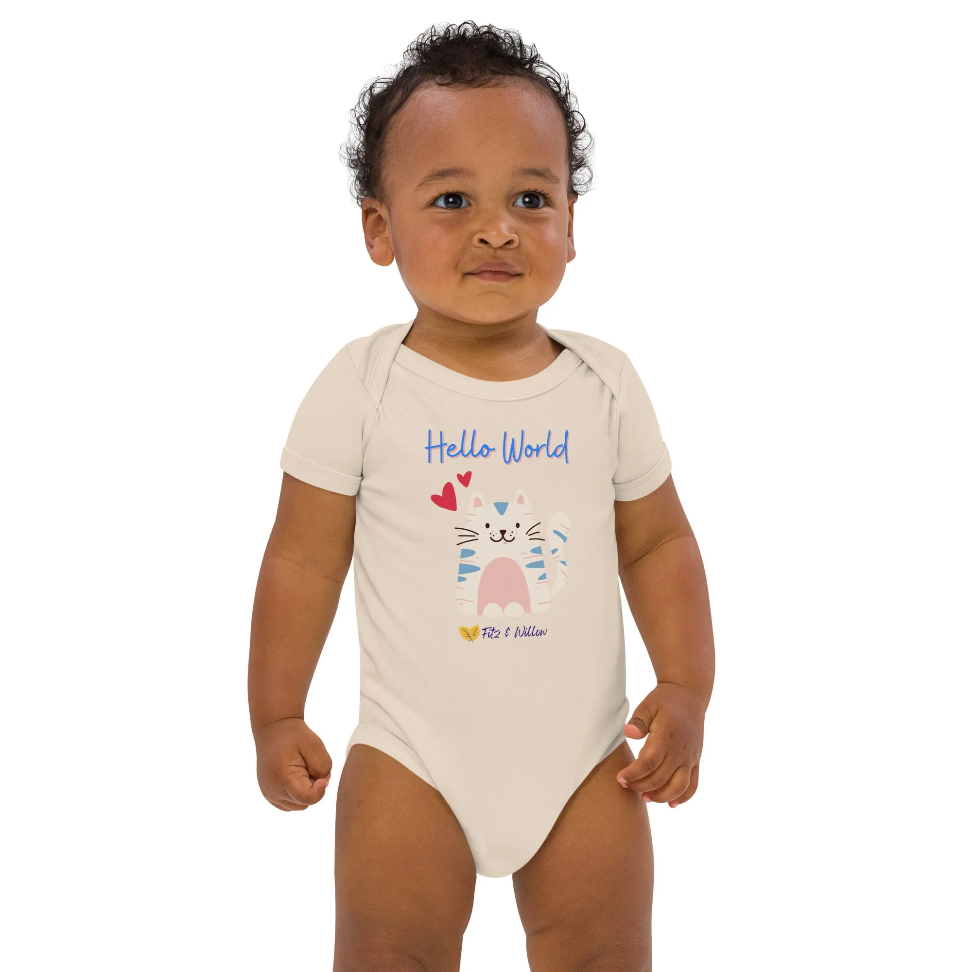 Organic cotton baby bodysuit, Hello World
