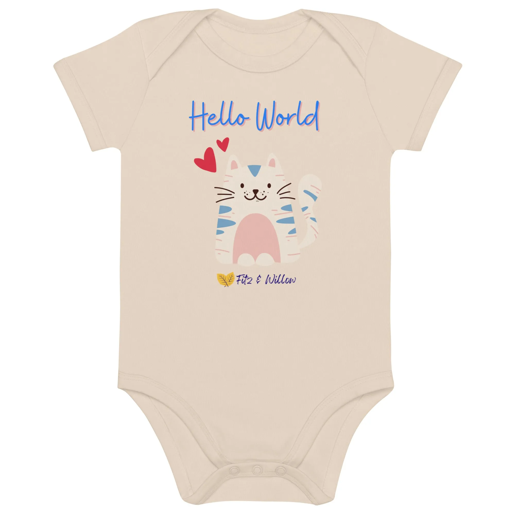 Organic cotton baby bodysuit, Hello World