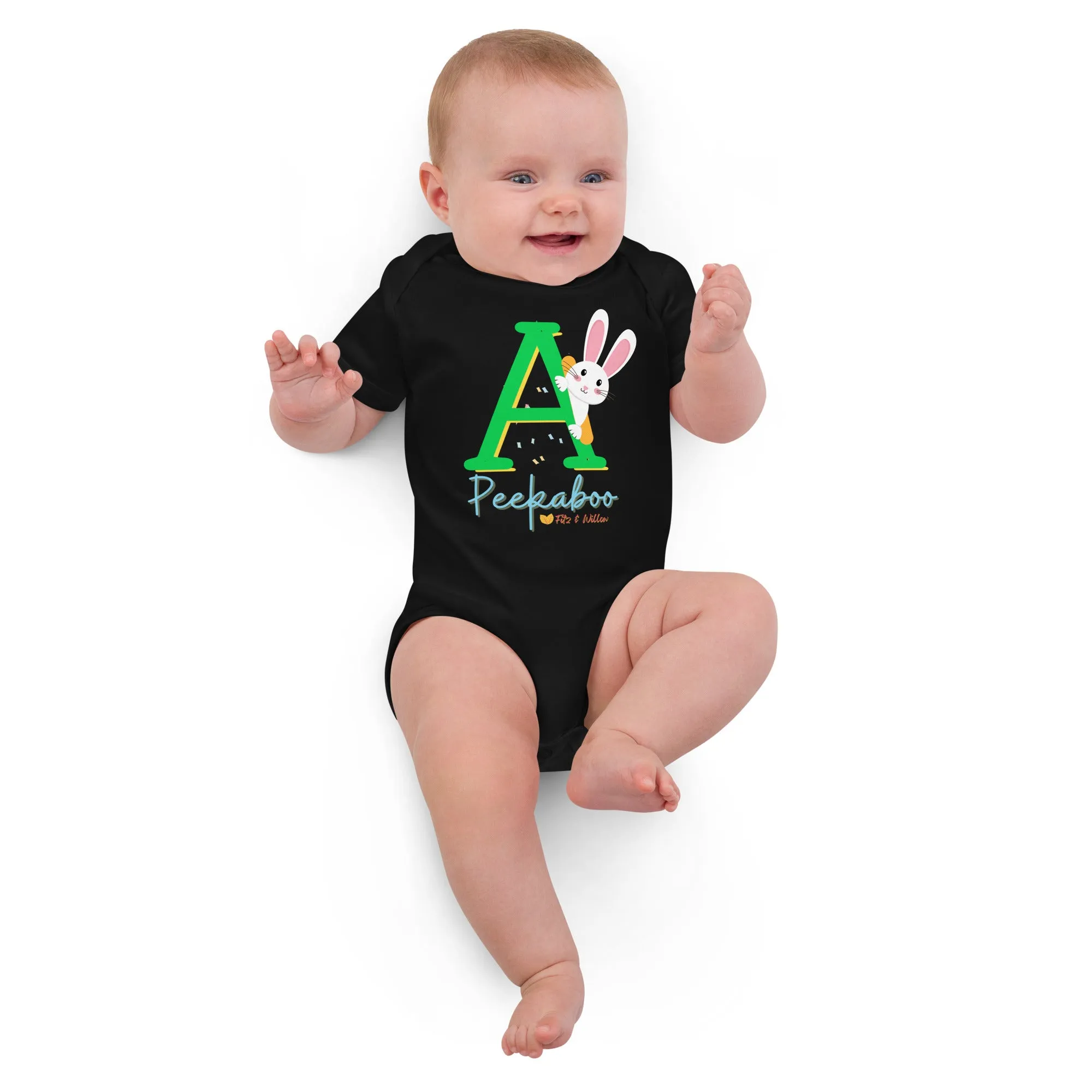 Organic cotton baby bodysuit, Letter A - Fitz & willow