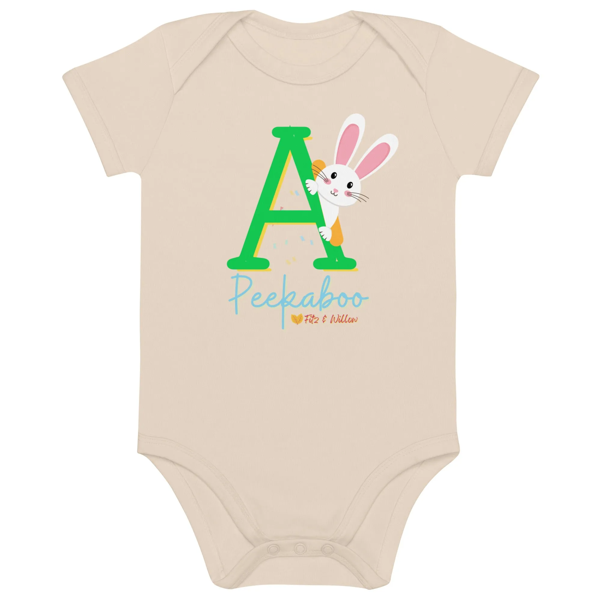 Organic cotton baby bodysuit, Letter A - Fitz & willow