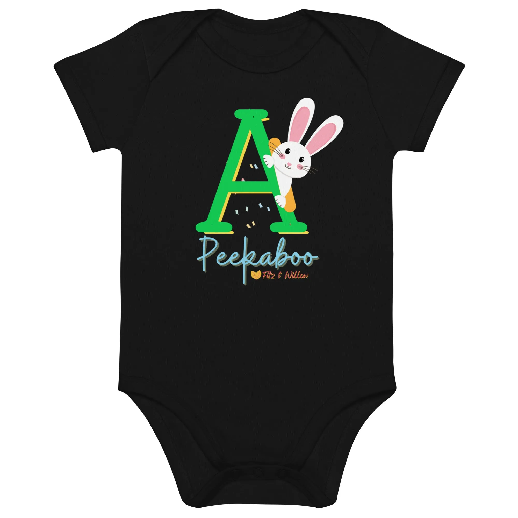 Organic cotton baby bodysuit, Letter A - Fitz & willow