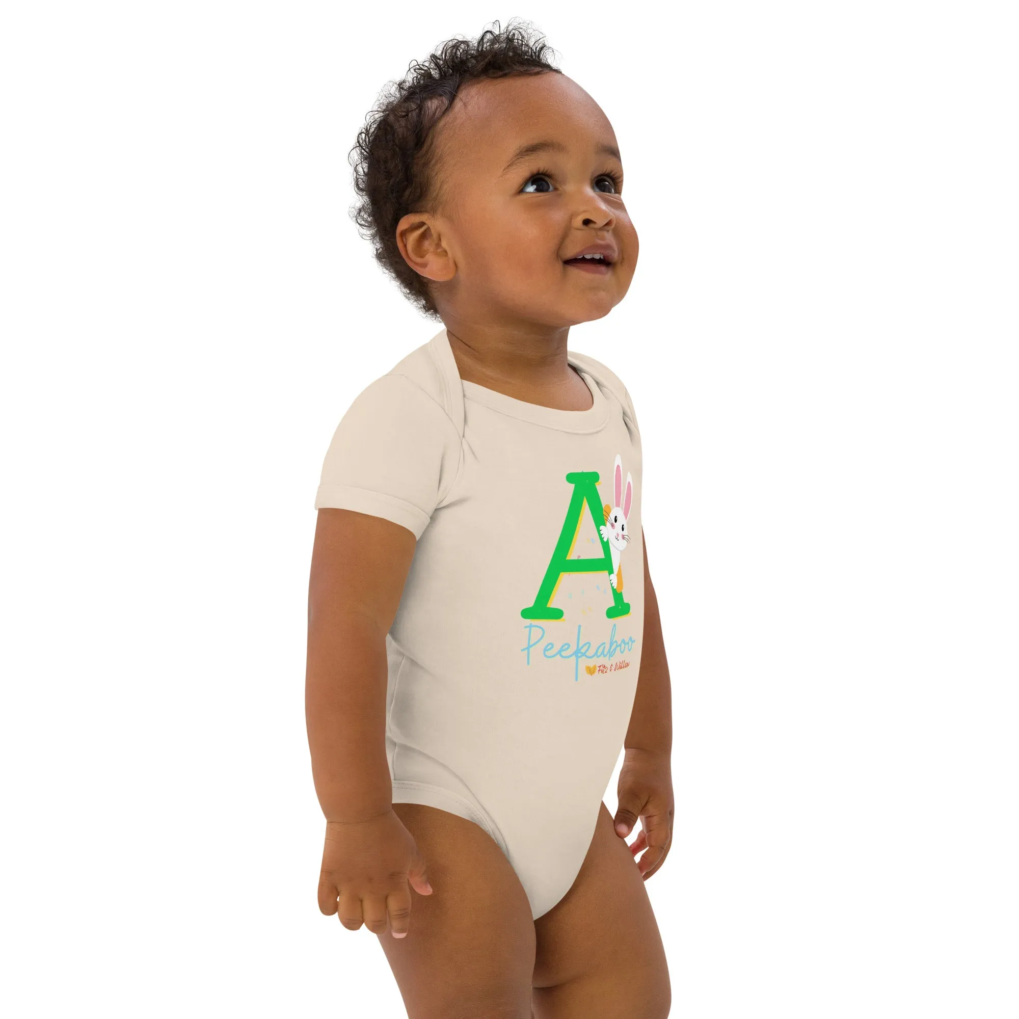 Organic cotton baby bodysuit, Letter A - Fitz & willow