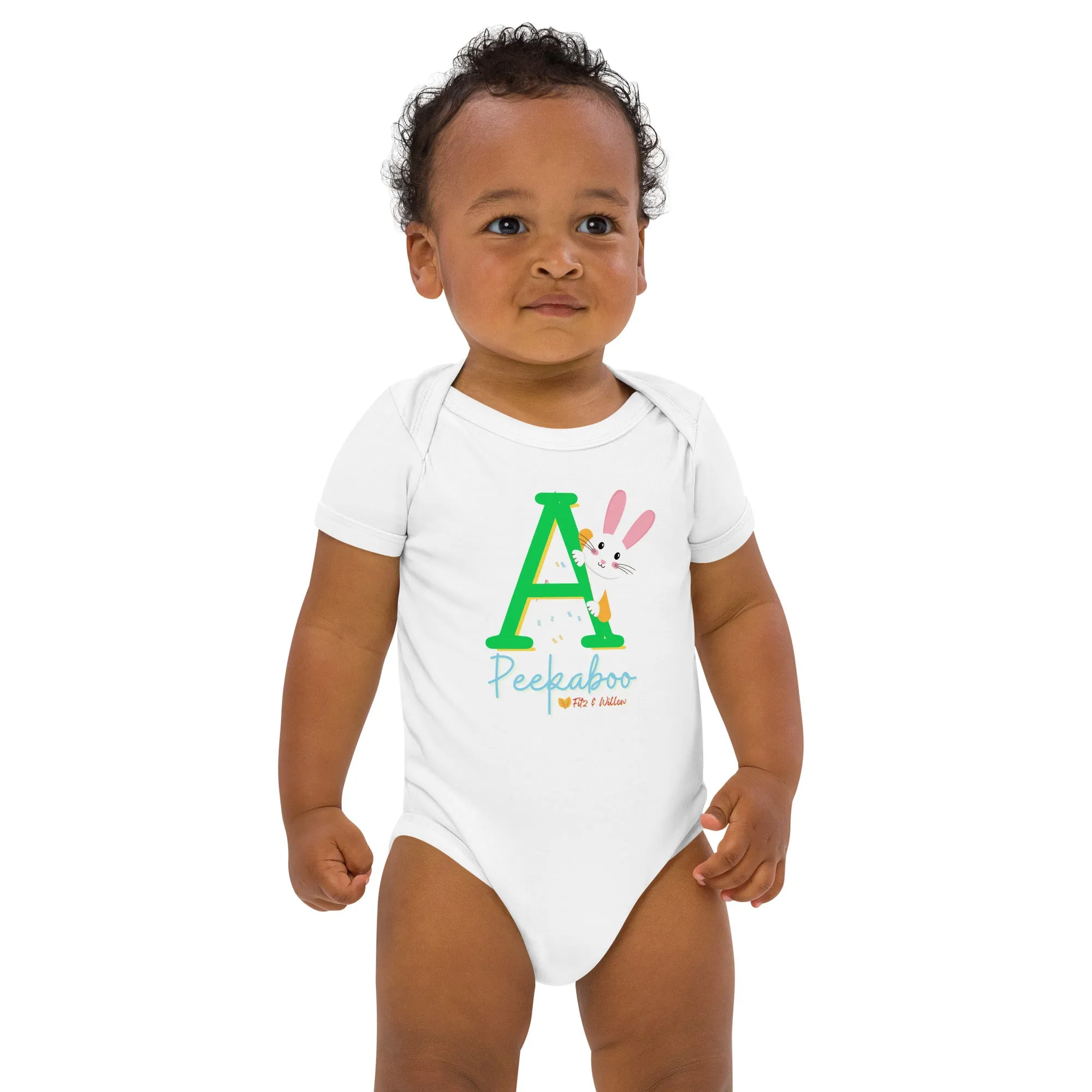 Organic cotton baby bodysuit, Letter A - Fitz & willow