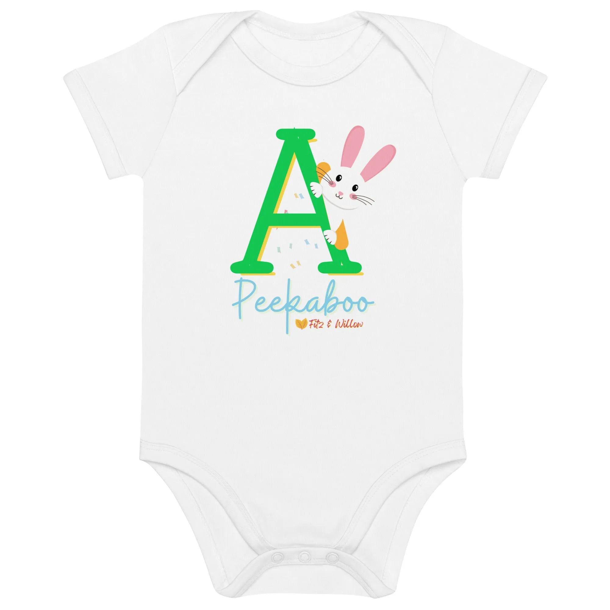 Organic cotton baby bodysuit, Letter A - Fitz & willow