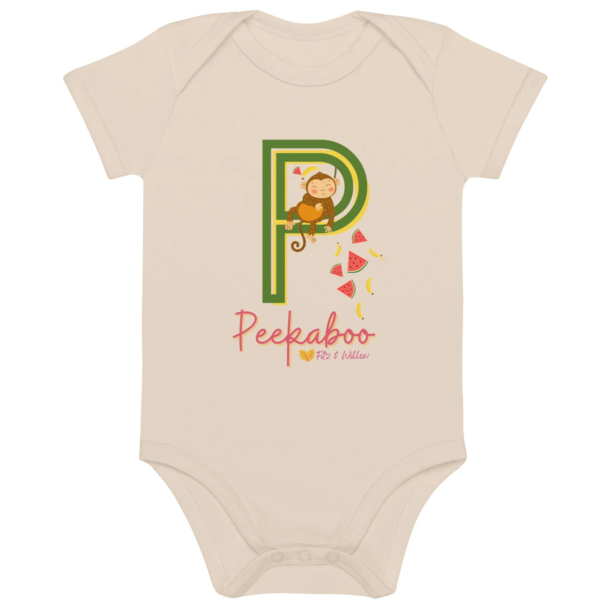 Organic cotton baby bodysuit, Letter P - Fitz & Willow