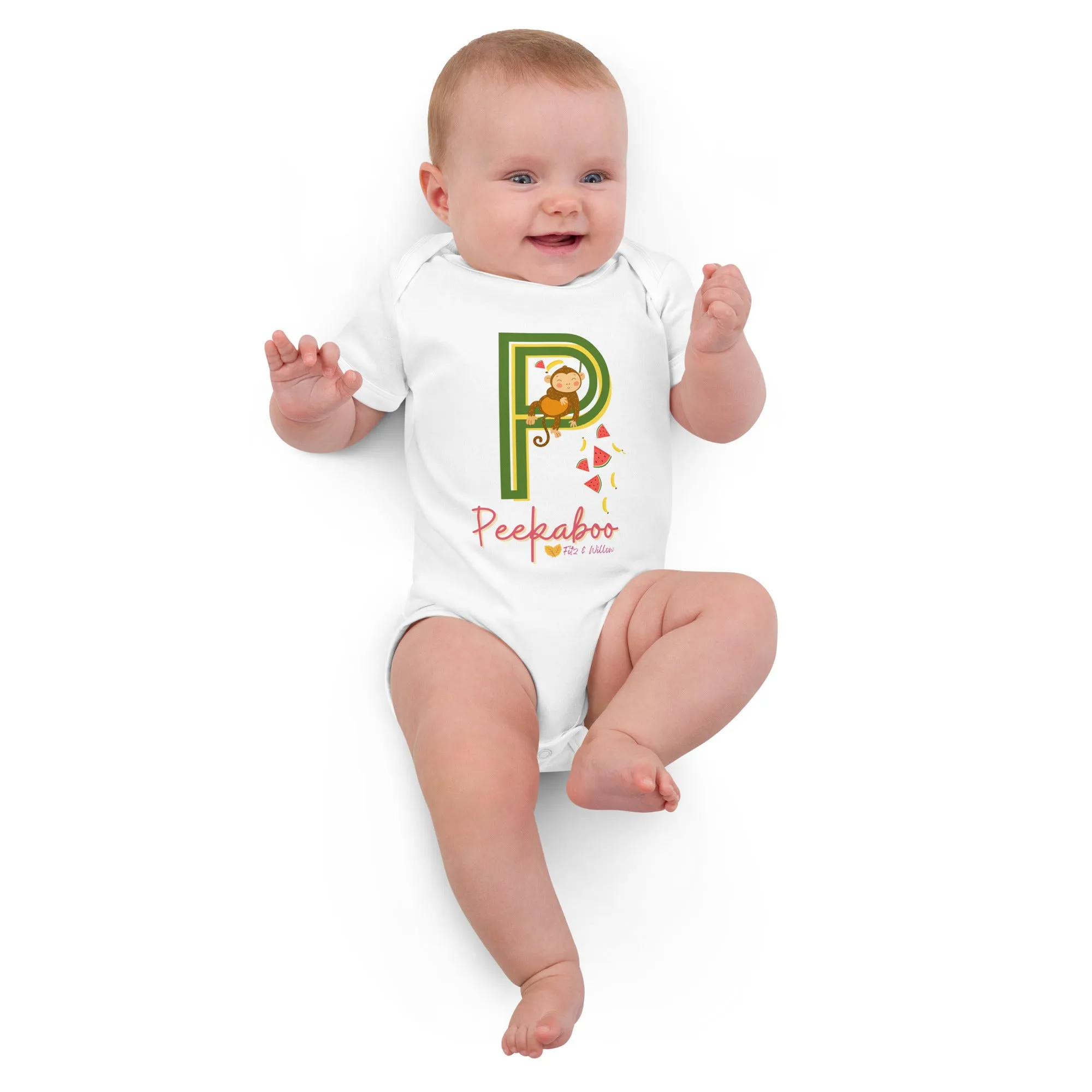 Organic cotton baby bodysuit, Letter P - Fitz & Willow