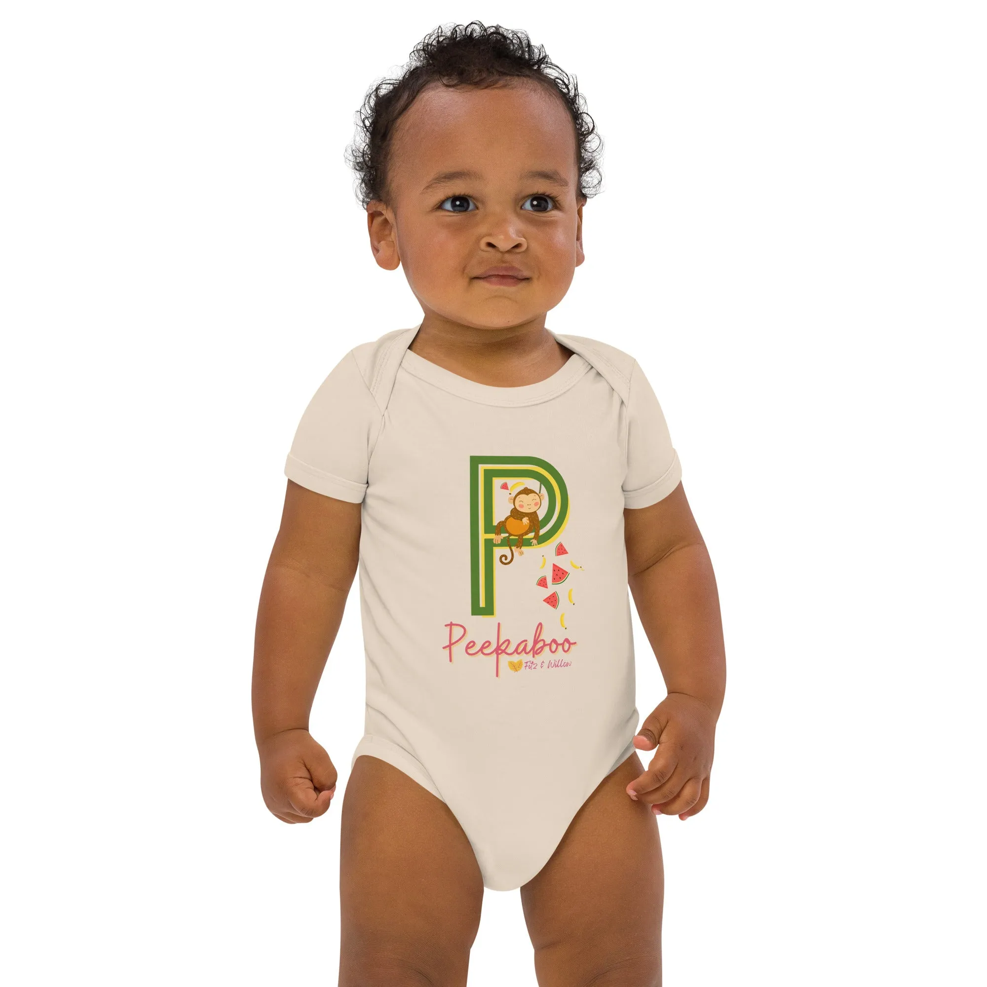 Organic cotton baby bodysuit, Letter P - Fitz & Willow
