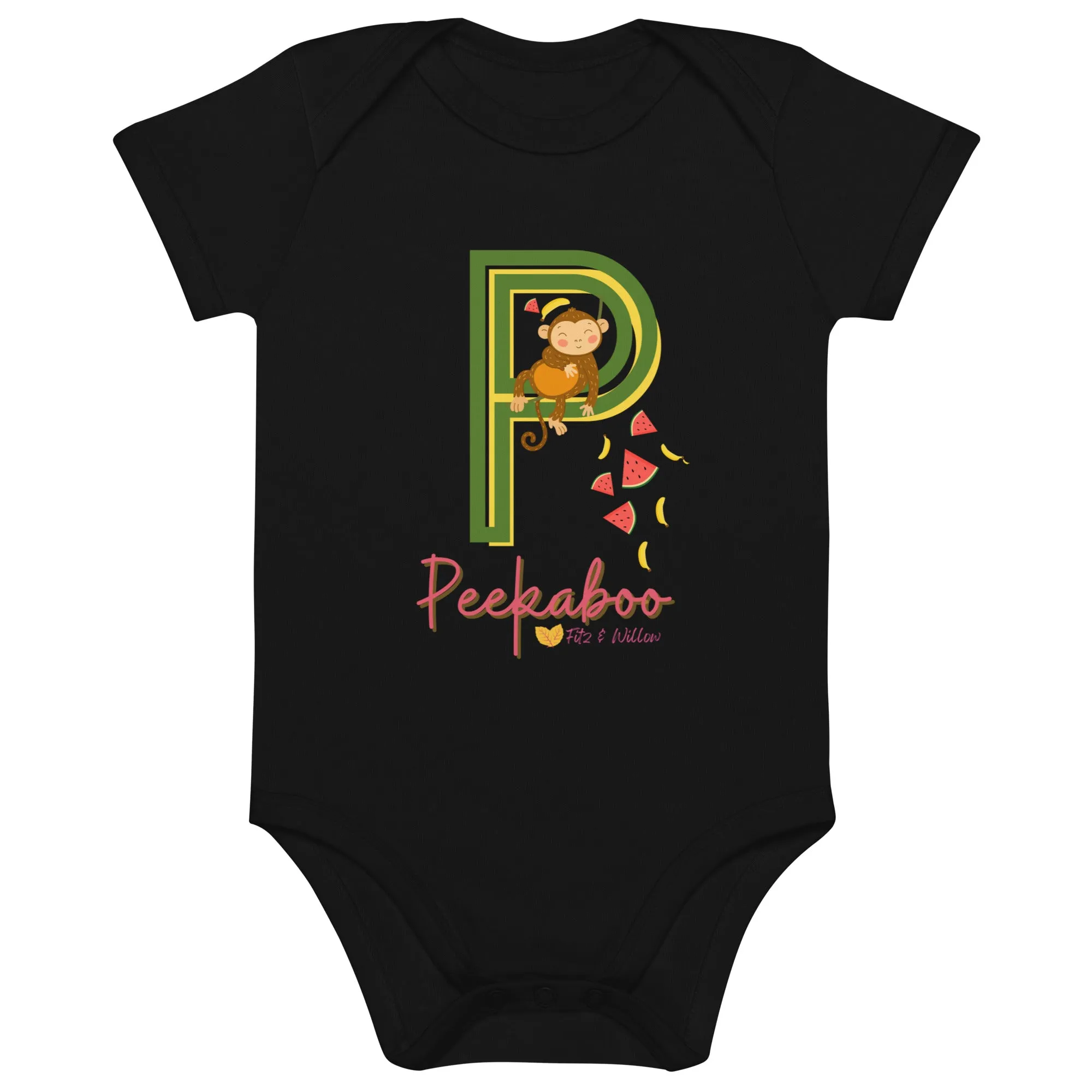 Organic cotton baby bodysuit, Letter P - Fitz & Willow