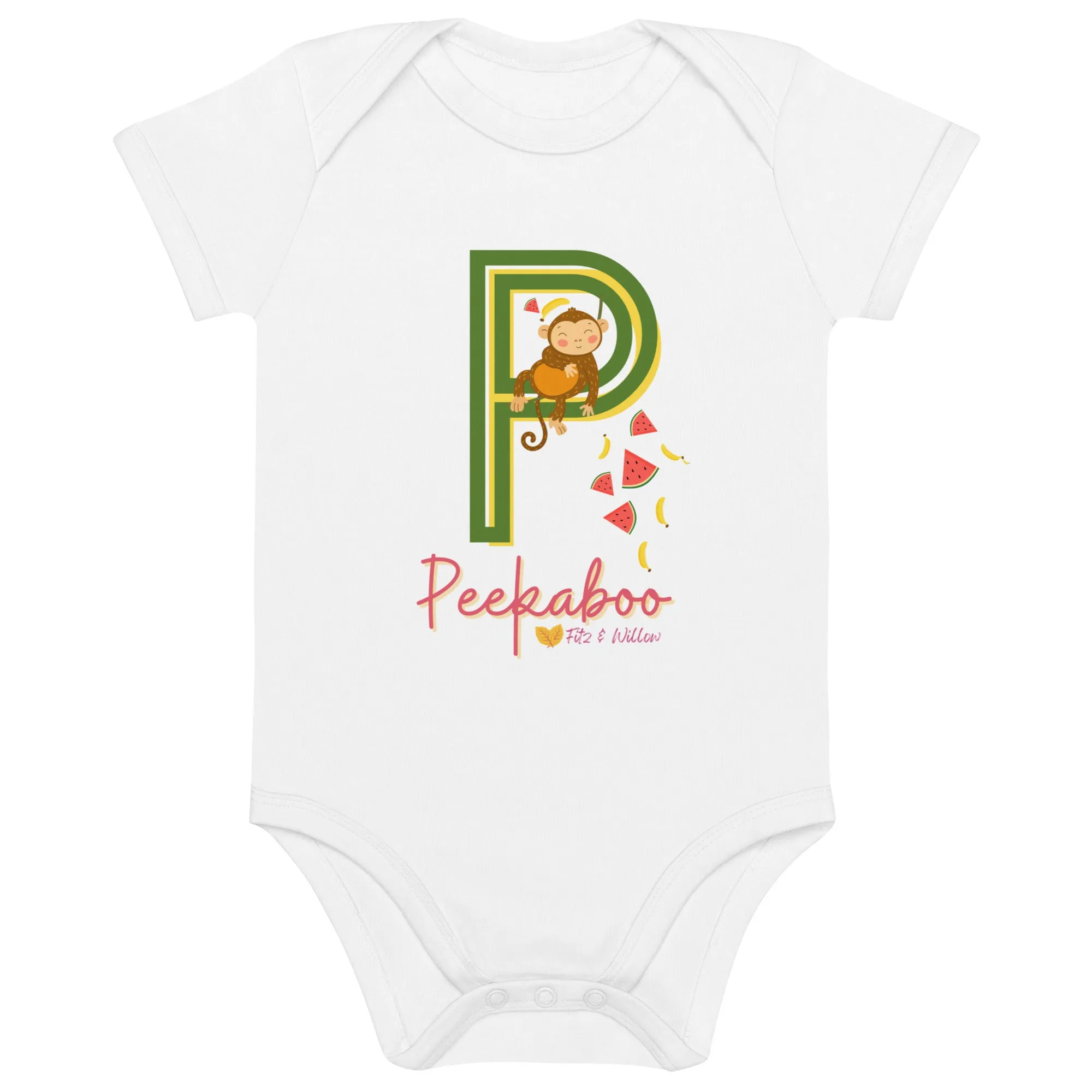 Organic cotton baby bodysuit, Letter P - Fitz & Willow