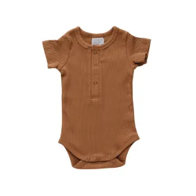 Organic Ribbed Snap Bodysuit, Rust