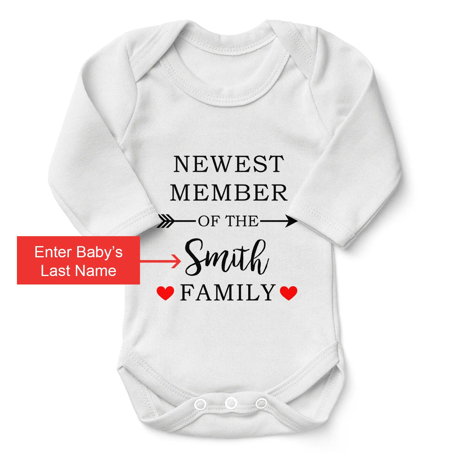 Personalized Organic Baby Bodysuit - Newest Member of the Family (White / Long Sleeve)