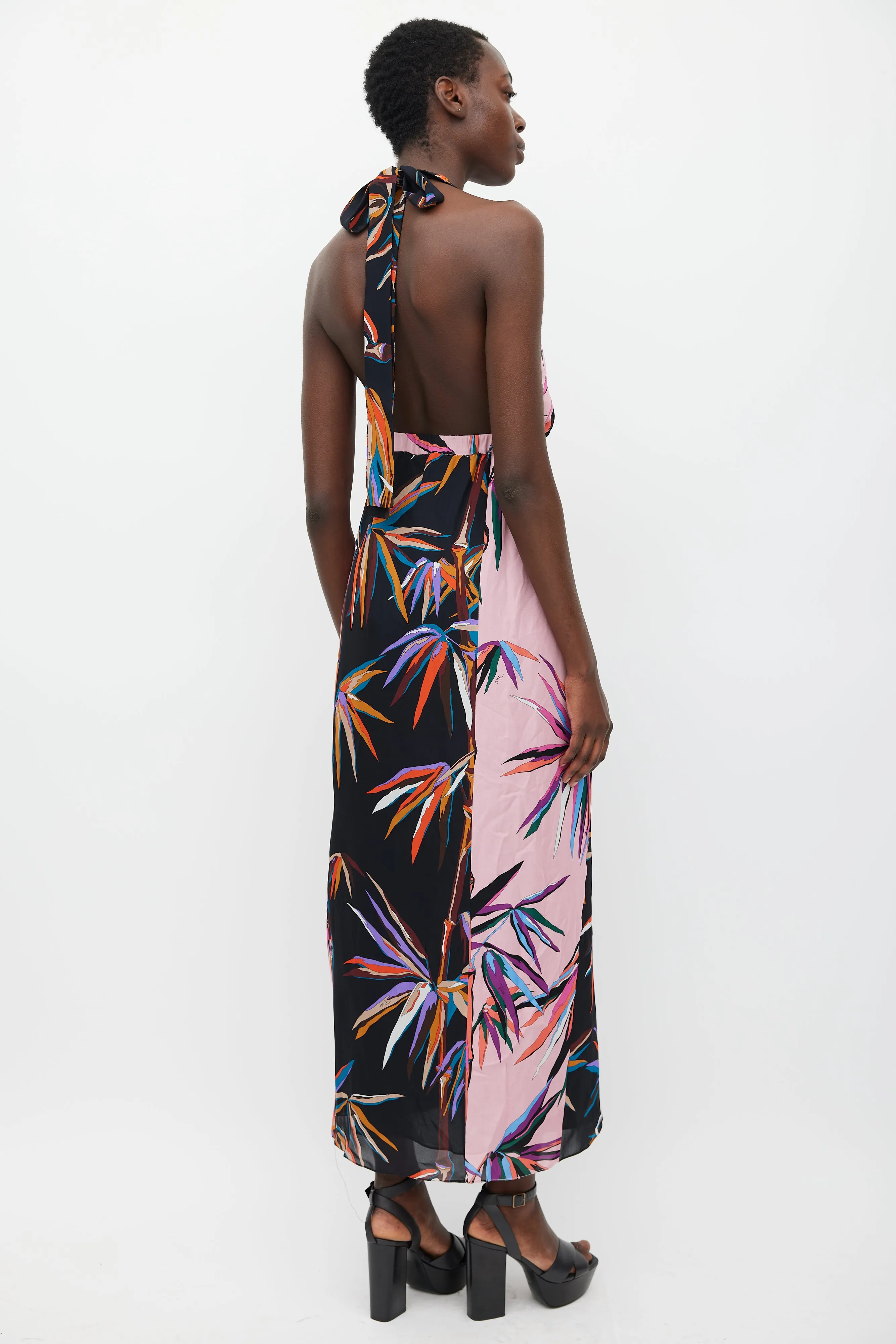 Pink & Multicolour Silk Printed Halter Dress
