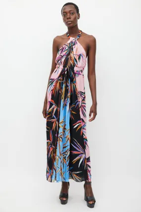 Pink & Multicolour Silk Printed Halter Dress