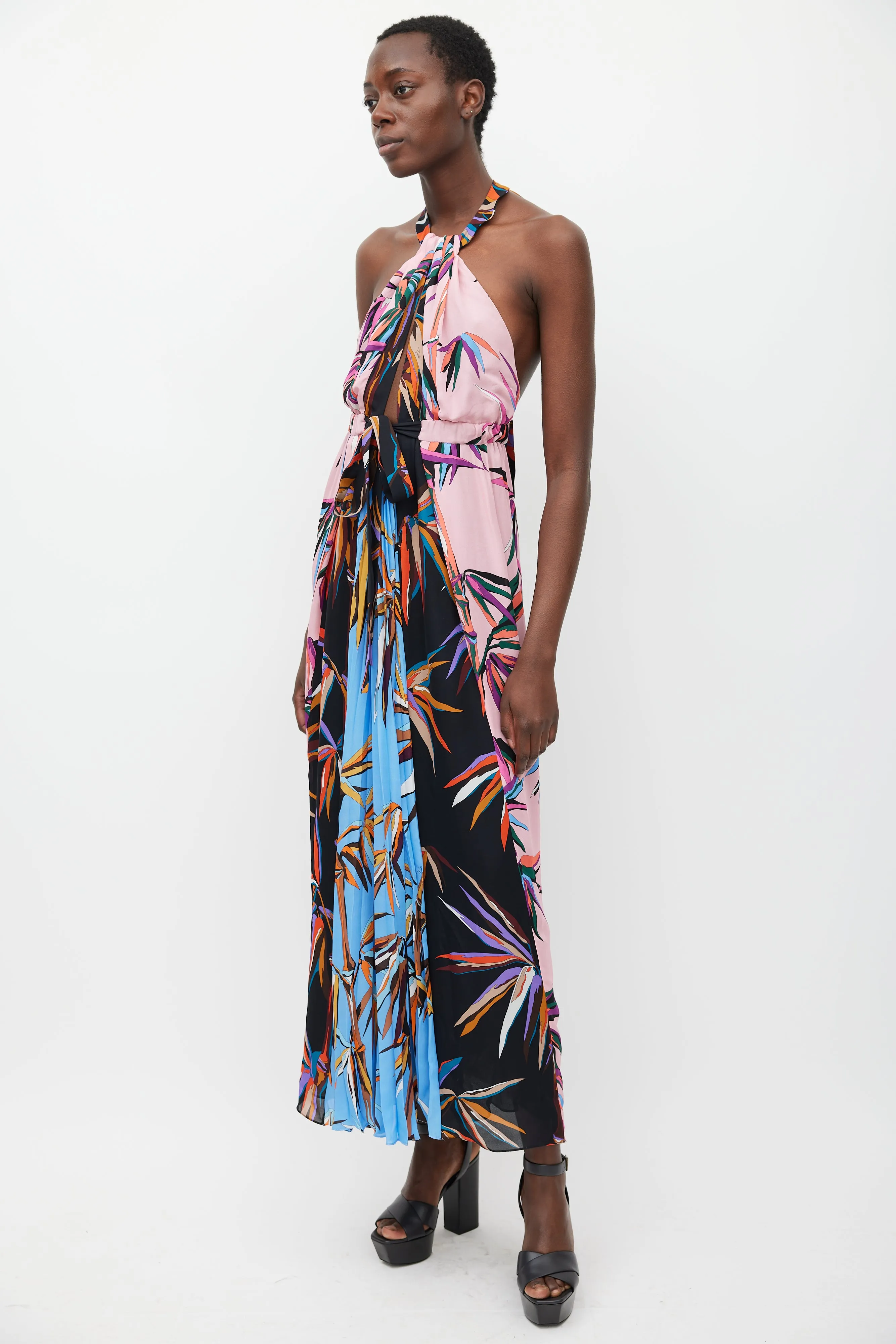 Pink & Multicolour Silk Printed Halter Dress